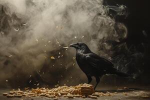 Nibbling Bird take cracker food. Generate Ai photo