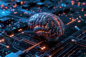 Digital brain concept on circuit board photo