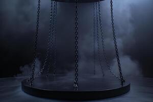 Mysterious empty swing at night with fog photo
