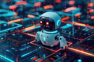 Futuristic ai robot on digital circuit board photo