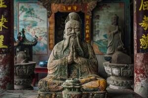 Ancient confucius statue in temple setting photo