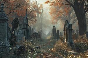 Haunting Ancient graveyard. Generate Ai photo