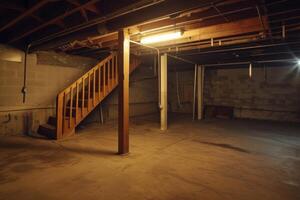 Rustic Basement wooden space energy. Generate Ai photo