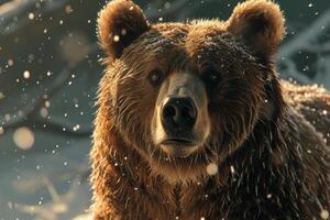 Majestic brown bear in snowy habitat photo