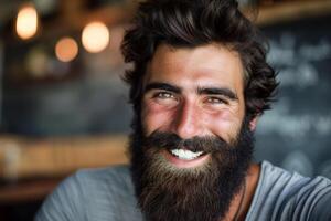 Confident Bearded smiling man. Generate Ai photo