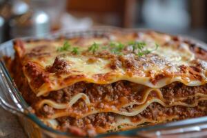 Hearty Beef lasagne food. Generate Ai photo