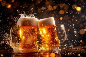 Festive Beer mug clashing. Generate Ai photo