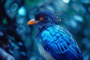 Tranquil blue bird on lake. Generate Ai photo