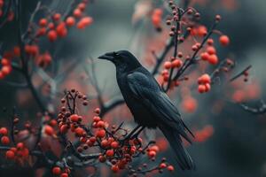 Soaring Black bird reaches up. Generate ai photo