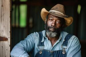 Weathered Black local farmer portrait. Generate Ai photo