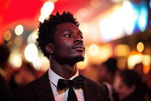 Charismatic Black man on movie premiere. Generate Ai photo
