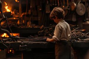 Resilient Blacksmith child. Generate Ai photo