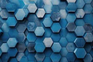Abstract background of blue hexagonal tiles with varying shades and textures photo