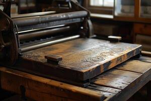 Vintage printing press in workshop photo