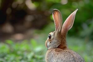 Close-up of alert rabbit in natural setting photo