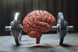 Brain power concept with dumbbells photo