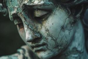Weathered statue face with cracks photo