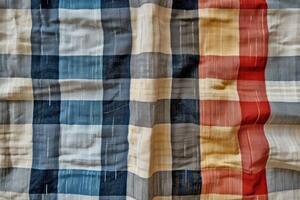 Highresolution image of a multicolored patchwork quilt with distinct stitching photo
