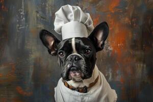 Chef dog in hat with artistic background photo