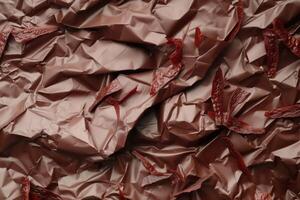 Abstract closeup of crinkled chocolate wrappers, showcasing texture and patterns photo