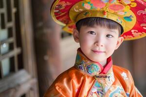Smiling child in traditional asian attire photo