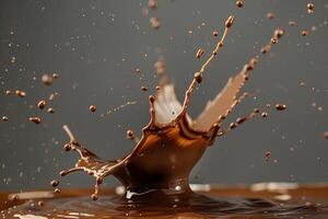 Chocolate splash delight on dark background photo