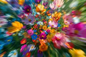 Abstract image of diverse flowers in a dynamic radial blur effect photo
