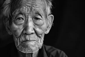 Wise elderly man portrait in monochrome photo