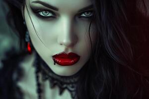 Mesmerizing Beautiful vampire woman. Generate Ai photo