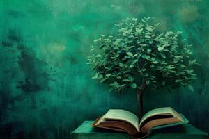 Enchanting book with tree of knowledge photo