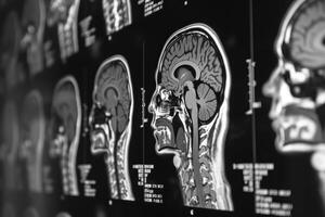 Mri brain scan images on display photo