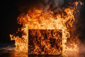 Engulfed in flames - fiery cube inferno photo