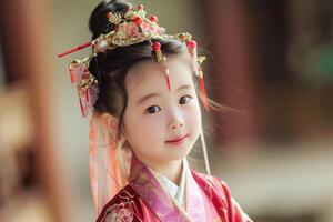 Traditional asian attire little girl in costume photo