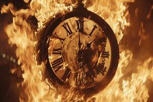 Fiery clock engulfed in flames photo