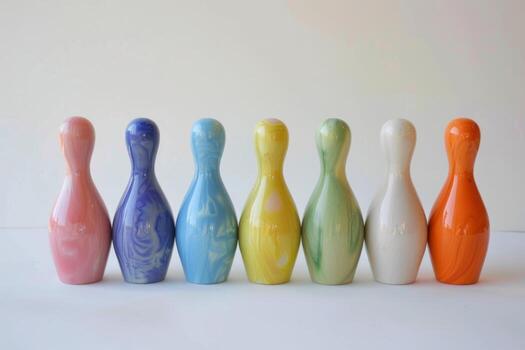 vistoso cerámico floreros en un fila en blanco antecedentes foto