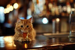 Curious cat enjoying a drink at the bar photo