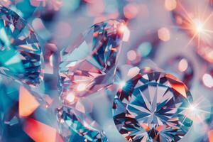 Sparkling diamonds on blue gradient background photo
