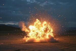 Explosive fireworks ignition on open field photo