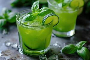 Thirst-quenching Basil cucumber drink. Generate AI photo