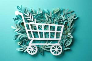 Artistic Shop cart paper cut. Generate Ai photo