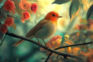 Surreal Bird branch digital art. Generate AI photo