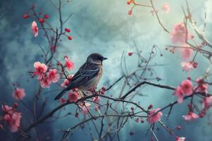 Natural Bird branch flower. Generate Ai photo