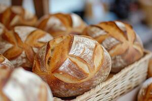 Artisan sourdough bread in basket photo