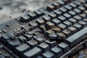 Grimy old computer keyboard close-up photo