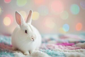 Serene white rabbit with soft bokeh background photo