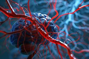 3d render of brain neurons and synapses photo