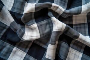 Crumpled black and white plaid fabric texture photo