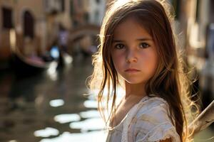 Serene child in venice backdrop photo