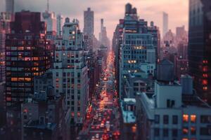 crepúsculo resplandor en ciudad calles foto