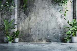 Urban greenery, potted plants against concrete wall photo